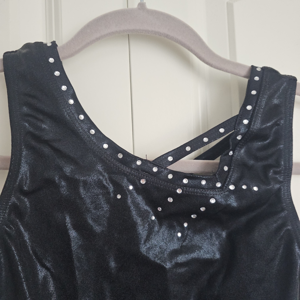 Girls Black Dance Leotard with Rhinestone Accents - Picture 4 of 7